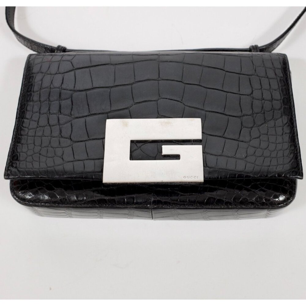Y2K Gucci by Tom Ford 1998 bag alligator crocodile silver G logo black handbag - Picture 5 of 15